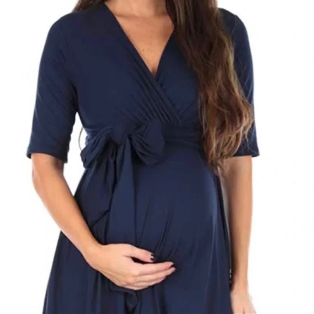 Mother Bee Maternity Wrap Dress in Navy
